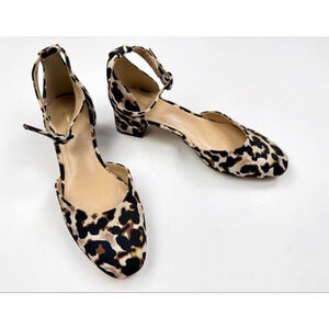 CAbi Kiki ankle strap block heels animal print 8.5